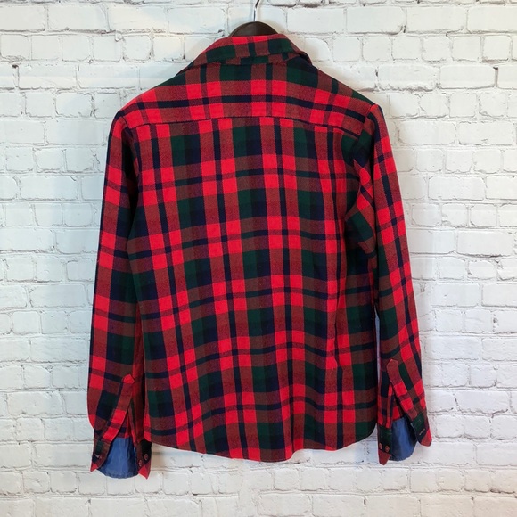 Metric Flannel Plaid Shirt Top Button Down Red Green Plaid Large - Picture 2 of 3